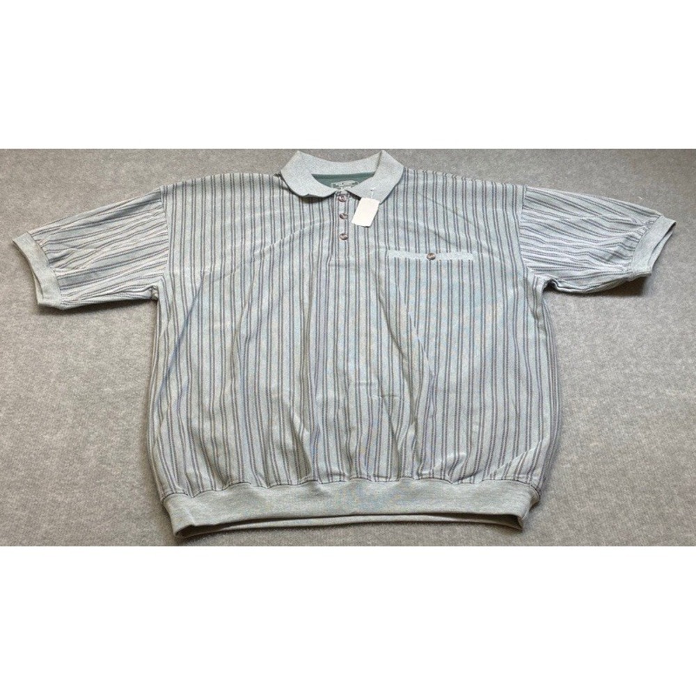 NWT Safe Harbor Sportswear Polo Shirt Men XL Grey Striped Banded Bottom Retro